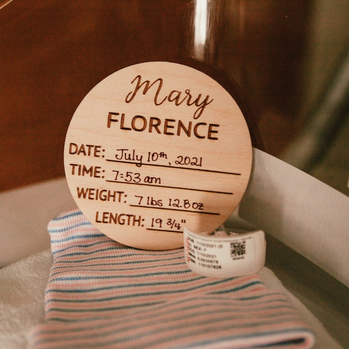 Baby Birth Stats Wood Milestone Card