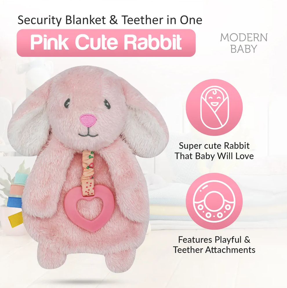 Plush Bunny Teether Toy - Pink