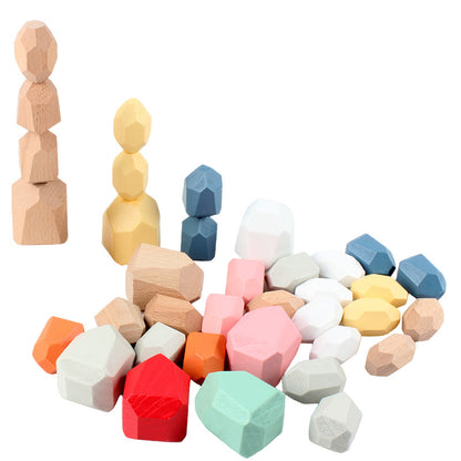 Wooden Colorful Stacked Stone Building Blocks Toy