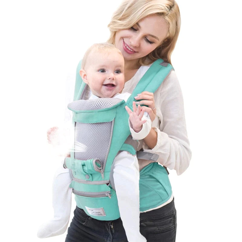 Khaki - 3 in 1 Ergonomic Baby Carrier, Hipseat Sling, and Front Facing Kangaroo Baby Wrap Carrier