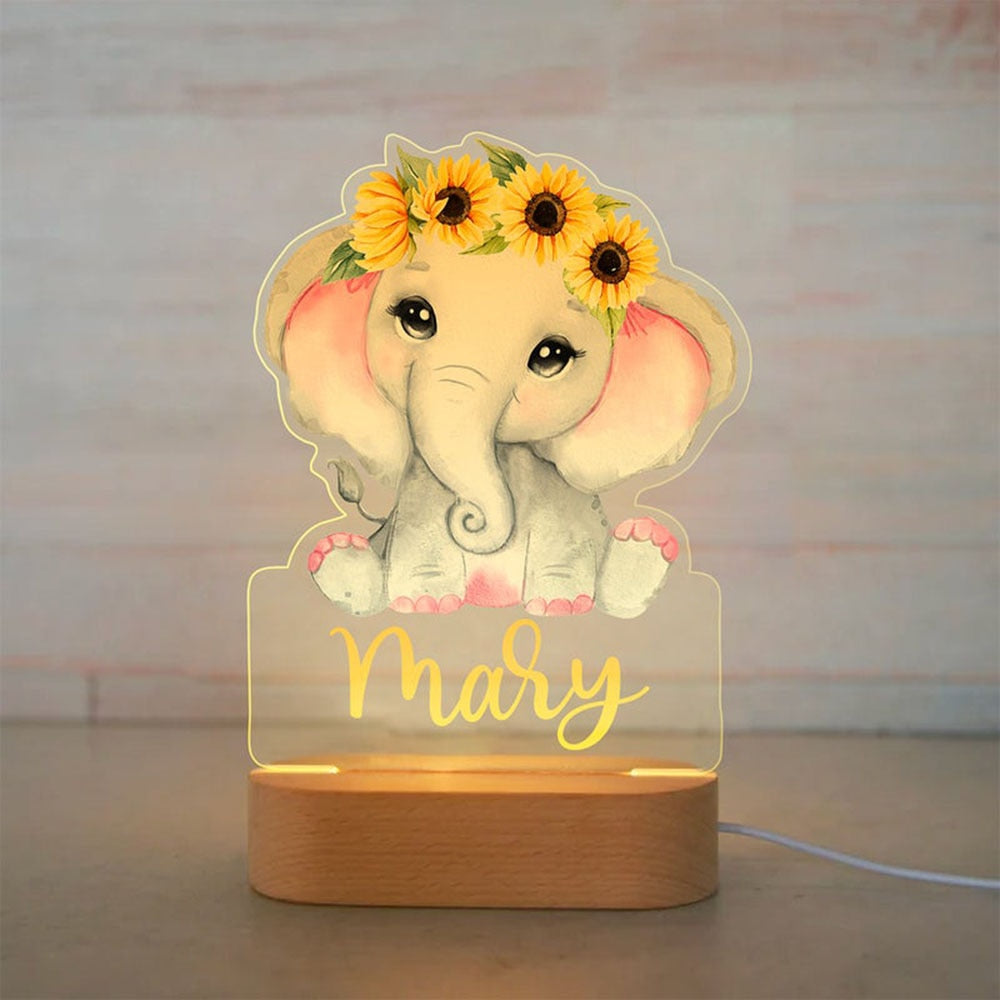 Personalized Baby Elephant LED USB 7 Colors Night Light Lamp