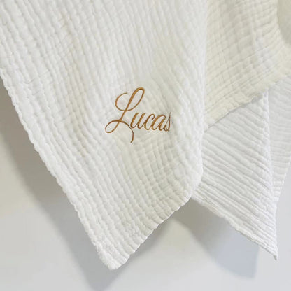 Personalized Baby Name Muslin Embroidered Blanket