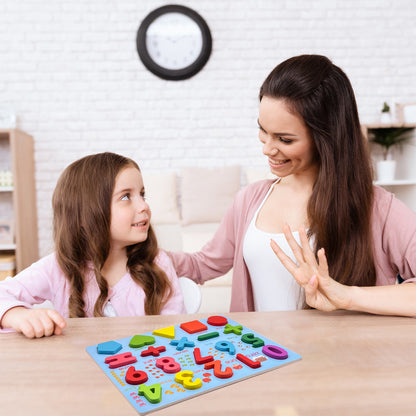 Wooden Alphabet Number Puzzle Board Educational Learning Toy